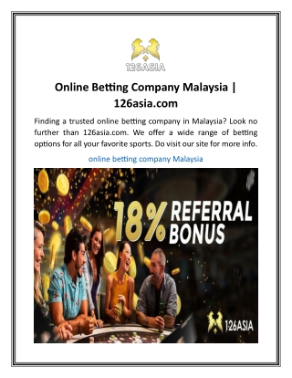 Online Betting Company Malaysia  126asia.com