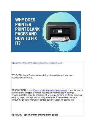 Why is my Epson printer printing blank pages and how can I troubleshoot this iss