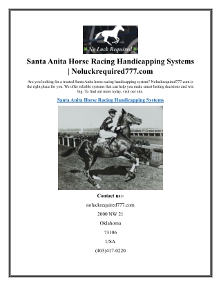 Santa Anita Horse Racing Handicapping Systems  Noluckrequired777