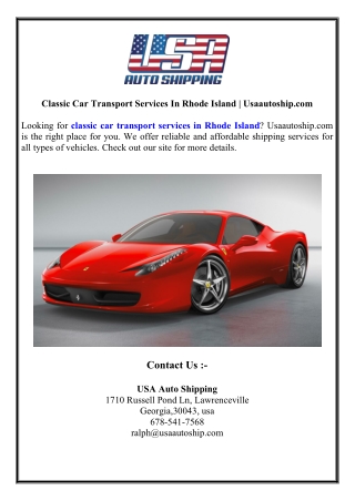 Classic Car Transport Services In Rhode Island Usaautoship.com