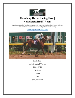 Handicap Horse Racing Free  Noluckrequired777