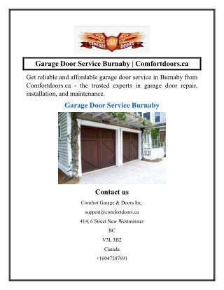 Garage Door Service Burnaby  Comfortdoors.ca