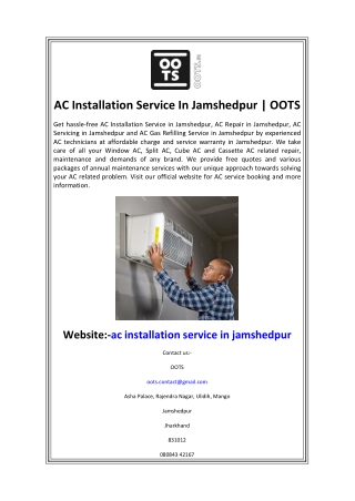 AC Installation Service In Jamshedpur OOTS