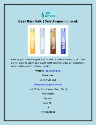 Geek Bars Bulk  Selectvapeclub.co.uk