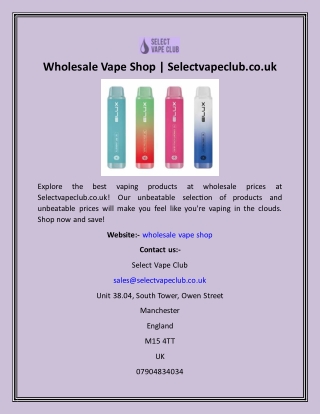 Wholesale Vape Shop  Selectvapeclub.co.uk