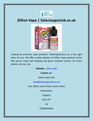 Zillion Vape  Selectvapeclub.co.uk