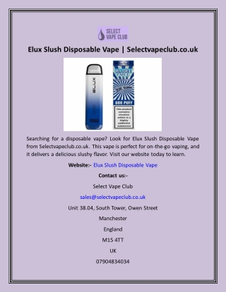 Elux Slush Disposable Vape  Selectvapeclub.co.uk