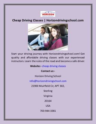 Cheap Driving Classes  Horizondrivingschool