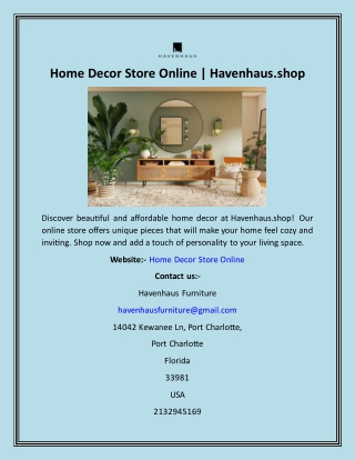 Home Decor Store Online  Havenhaus.shop