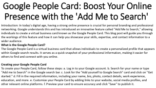 Google People Card Boost Your Online Presence with the 'Add Me to Search