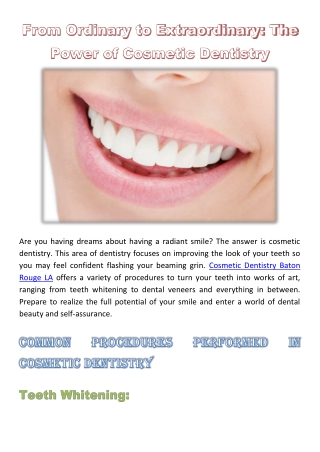 From Ordinary to Extraordinary: The Power of Cosmetic Dentistry