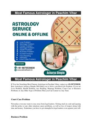 Most Famous Astrologer in Paschim Vihar  91-9873530830