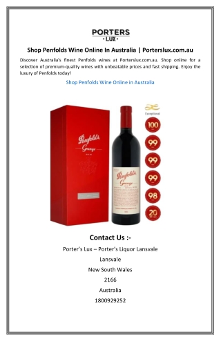 Shop Penfolds Wine Online In Australia | Porterslux.com.au
