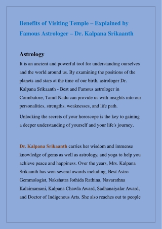 7. Famous Astrologer - Dr. Kalpana Srikaanth