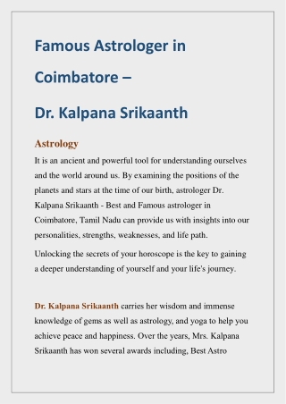 8. Best Astrologer - Dr. Kalpana Srikaanth