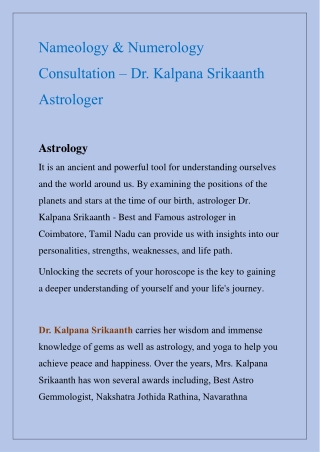 9. Name & Numerology Consultations- Dr. Kalpana Srikaanth