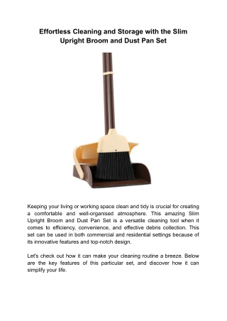 Effortless Cleaning and Storage with the Slim Upright Broom and Dust Pan Set