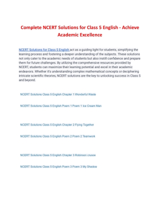 Complete NCERT Solutions for Class 5 English - Achieve Academic Excellence