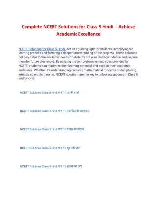 Complete NCERT Solutions for Class 5 Hindi - Achieve Academic Excellence