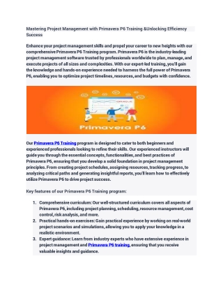 Mastering Project Management with Primavera P6 Training &Unlocking Efficiency an
