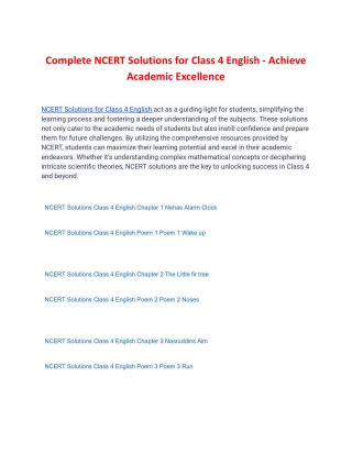 Complete NCERT Solutions for Class 4 English - Achieve Academic Excellence