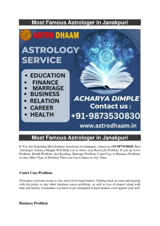 Most Famous Astrologer in Janakpuri  91-9873530830