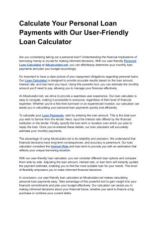 Calculate Your Personal Loan Payments with Our User-Friendly Loan Calculator