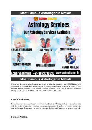 Most Famous Astrologer in Matiala  91-9873530830