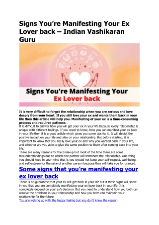 Signs You’re Manifesting Your Ex Lover back – Indian Vashikaran Guru