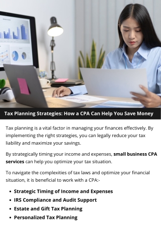 Tax Planning Strategies: How a CPA Can Help You Save Money