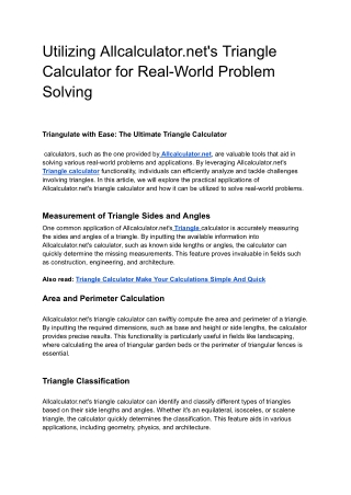 Utilizing Allcalculator.net's Triangle Calculator for Real-World Problem Solving
