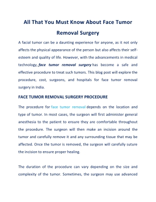 Everything You Must Know About Face Tumor Removal Surgery