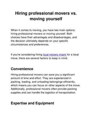 Hiring professional movers vs. moving yourself