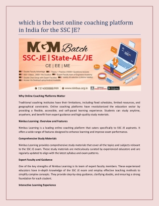 which is the best online coaching platform in India for the SSC JE
