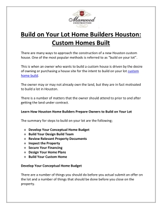 Build on Your Lot Home Builders Houston: Custom Homes Built