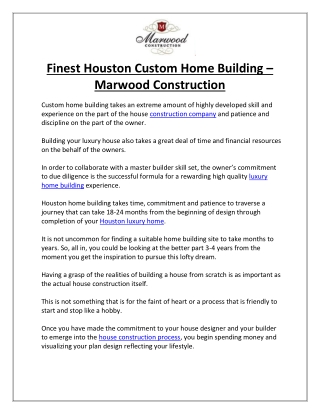 Finest Houston Custom Home Building – Marwood Construction