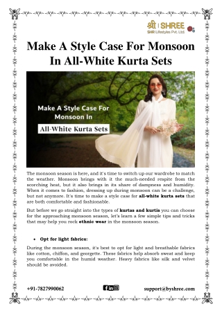 Make A Style Case For Monsoon In All-White Kurta Sets