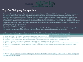 Top Car Shipping Companies