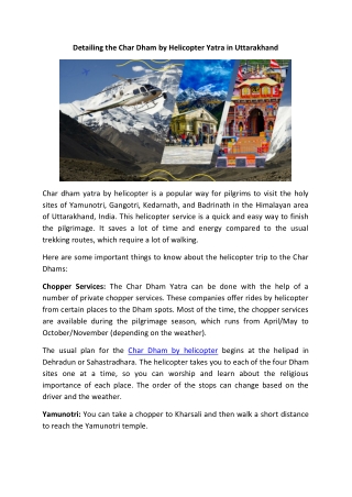 Detailing the Char Dham by Helicopter Yatra in Uttarakhand