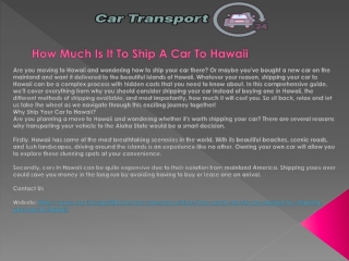 How Much Is It To Ship A Car To Hawaii