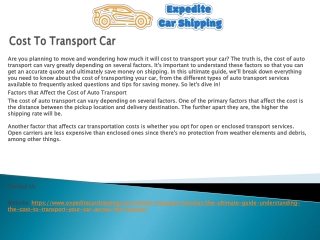 Cost To Transport Car