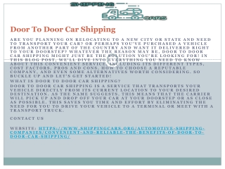 Door To Door Car Shipping