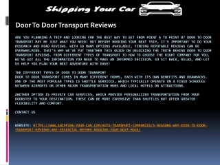 Door To Door Transport Reviews