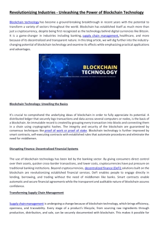 Revolutionizing Industries - Unleashing the Power of Blockchain Technology