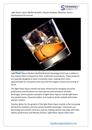 Light-flavor Liquor Market Industry Analysis, Revenue, Future Development