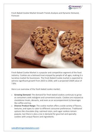 Fresh Baked Cookie Market Growth Trends Analysis and Dynamic Demand, Forecast