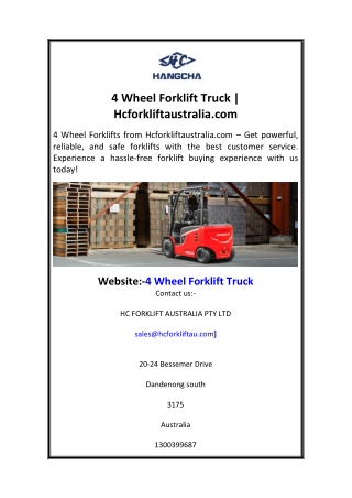 4 Wheel Forklift Truck  Hcforkliftaustralia.com