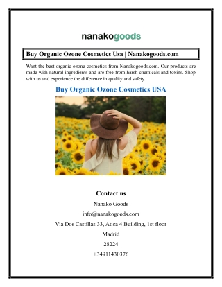 Buy Organic Ozone Cosmetics Usa  Nanakogoods.com