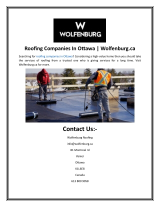 Roofing Companies In Ottawa  Wolfenburg.ca