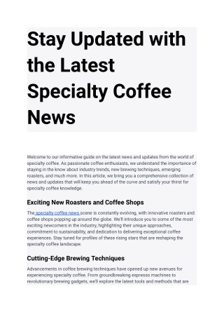 specialty coffee news